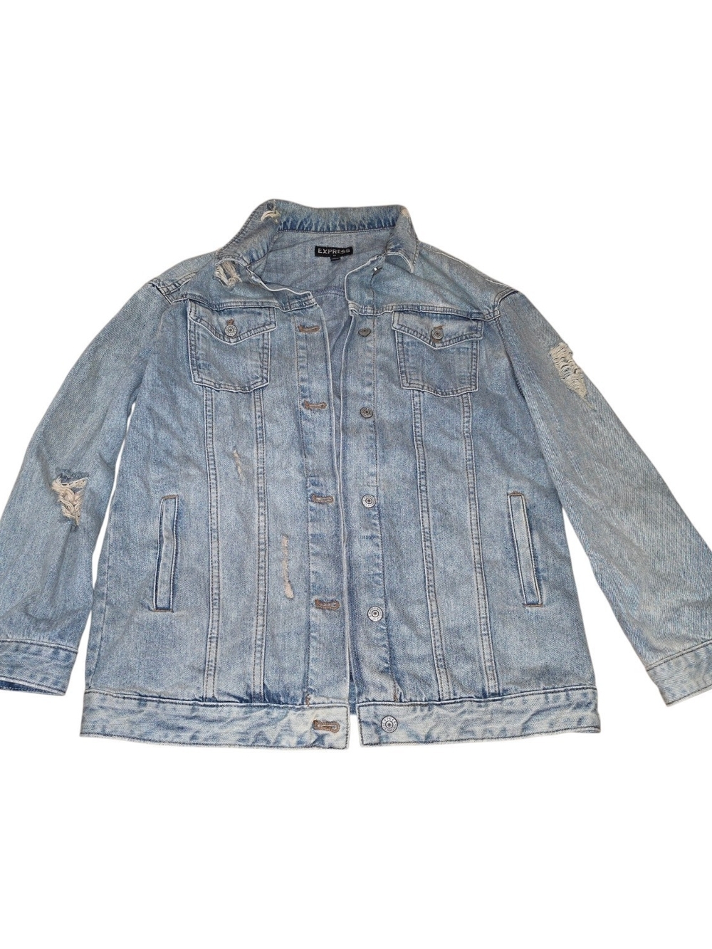 Express Distressed Light Wash Denim Trucker Jacket XS/S Oversized Boyfriend